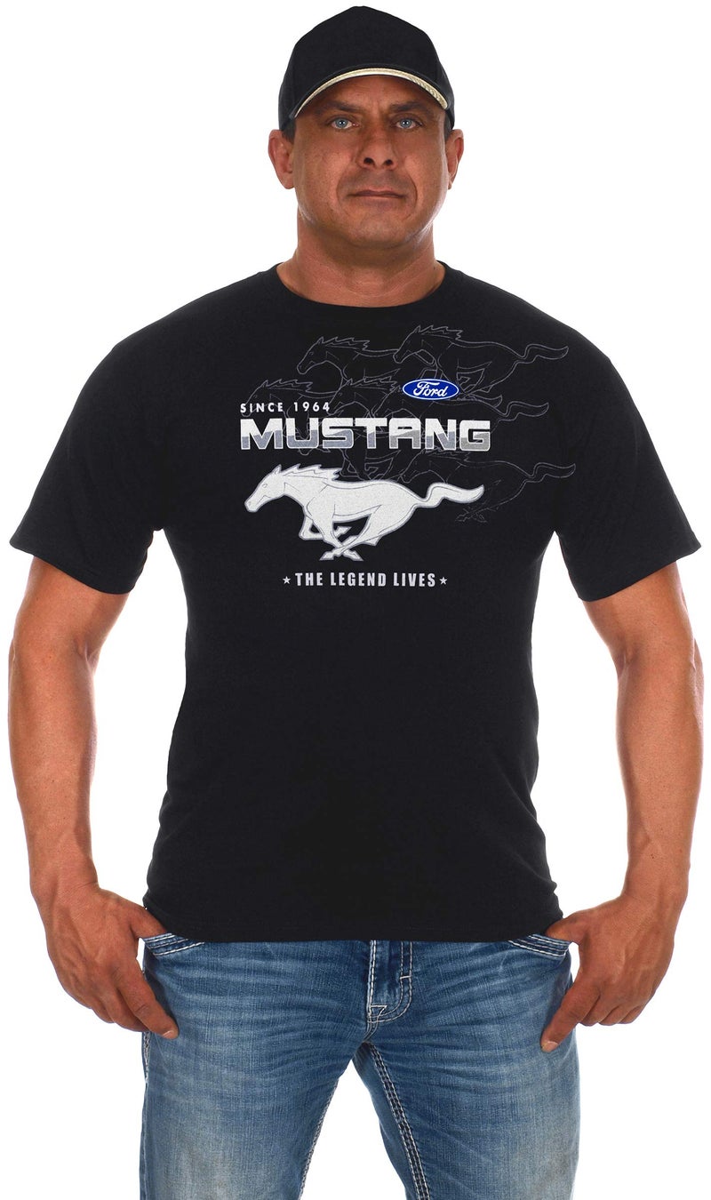 JH DESIGN GROUP JH Design Men's Ford Mustang Collage Short Sleeve Black Crew Neck T-Shirt (Small, CLG0-Black) - Image 2