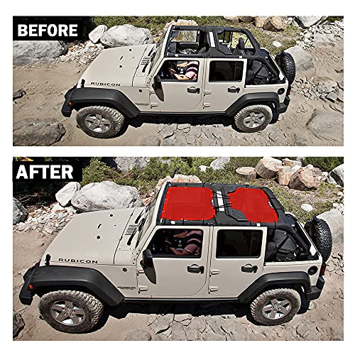 Xprite 2 PCS Sunshade Compatible with Jeep Wrangler JK JKU 2007-2018, Front and Rear Mesh 4 Door Top Sun Shade Cover, Soft Sun Shade Blocks UV with Extra Storage Bag, Red - Image 3