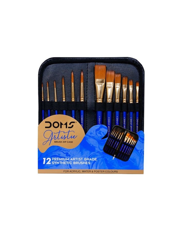 DOMS Artistic Paint Brush Set with Zip Case (12 Brushes x 1 Set) - Image 1