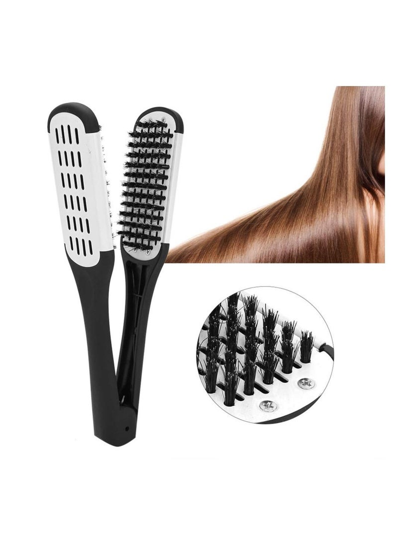 Y&D - Hair Straightener Brush Straightening Comb Double Sided Clamp Anti-static Dual-Brush Professional V Shaped Styling Hairdressing Tool for Home and Travel - Image 1