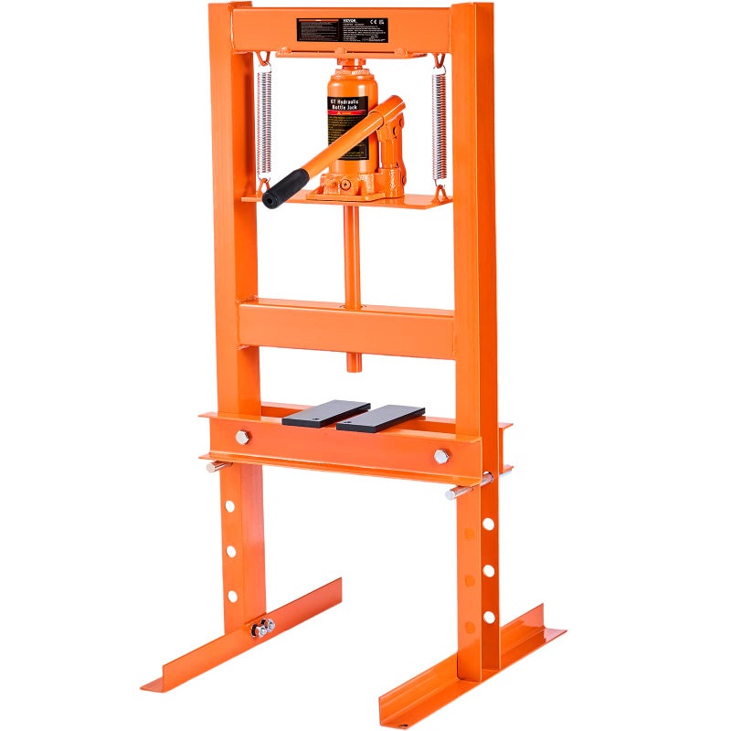 VEVOR Hydraulic Shop Press 6 Ton13000lbs HFrame 4Hold Adjustable Height with Movable Plates for Garage or Professional Users Orange