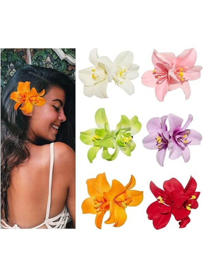 6 Colors Artificial Flower Hair Clips, Bohemian Flower Hair Clips Hairpin, Tropical Flower Hair Clip, Bridal Hair Bobby Pins Headwear For Women Girls Lady Bridal(Twin Flowers) - Image 1