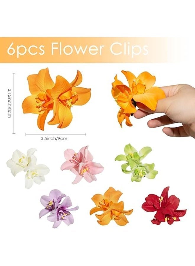 6 Colors Artificial Flower Hair Clips, Bohemian Flower Hair Clips Hairpin, Tropical Flower Hair Clip, Bridal Hair Bobby Pins Headwear For Women Girls Lady Bridal(Twin Flowers) - Image 4