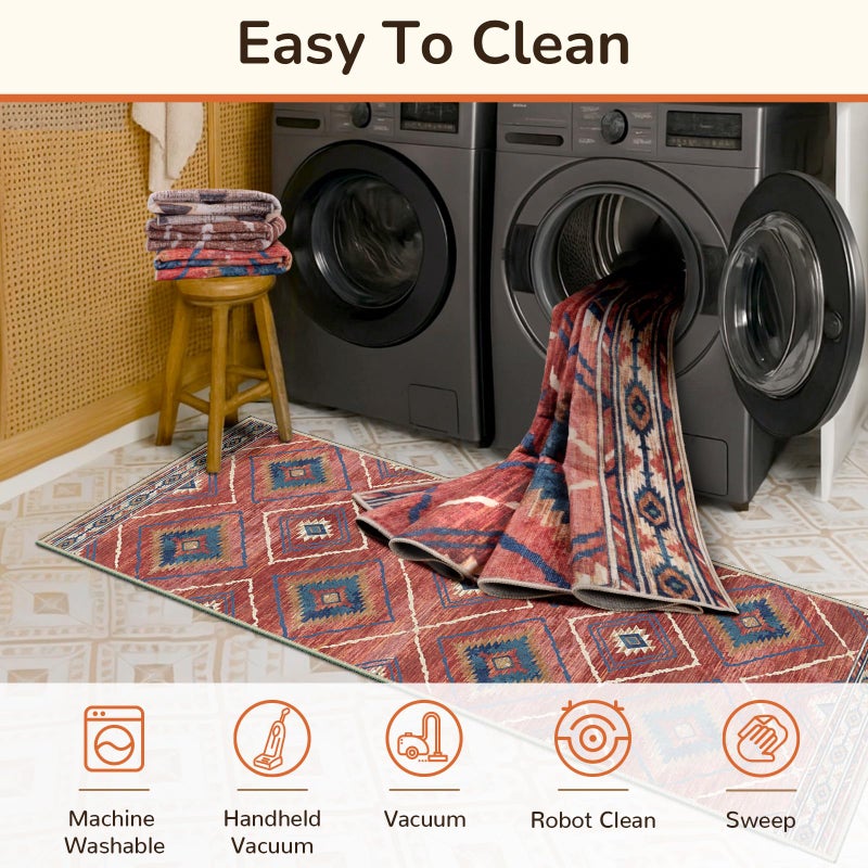 BESTSWEETIE Area Rug 8x10 Rug Machine Washable Non-Slip Low Pile Print Pattern Western Rug for Living Room Bedroom Entryway Tribal Series -Red/Orange - Image 3