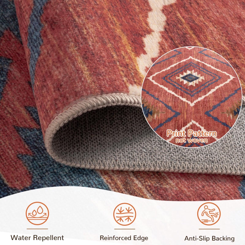 BESTSWEETIE Area Rug 8x10 Rug Machine Washable Non-Slip Low Pile Print Pattern Western Rug for Living Room Bedroom Entryway Tribal Series -Red/Orange - Image 2