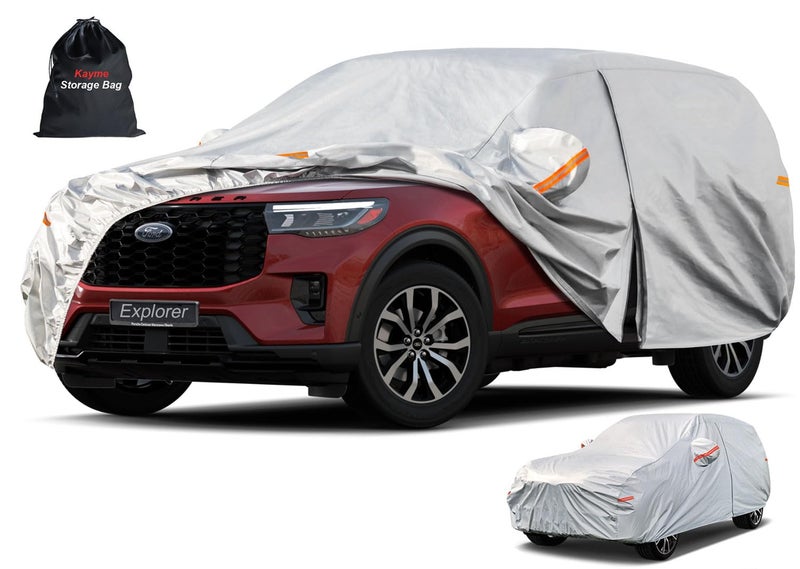 Kayme 6 Layers SUV Car Cover Custom Fit for Ford Explorer20062025 Waterproof All Weather for Automobiles Outdoor Full Cover Rain Sun UV ProtectionSilver