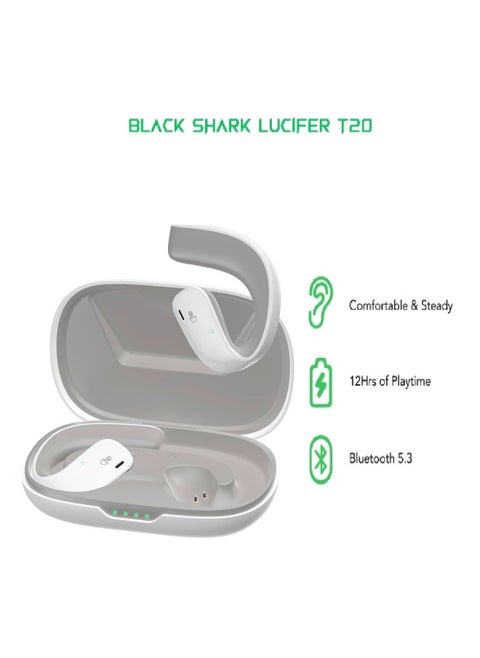 Comfortable Immersive Earphone With Open Ear Wireless Design, 35H Long Battery Life,5.3 Bluetooth Connectivity and IPX67 Water Resistance T20 - White