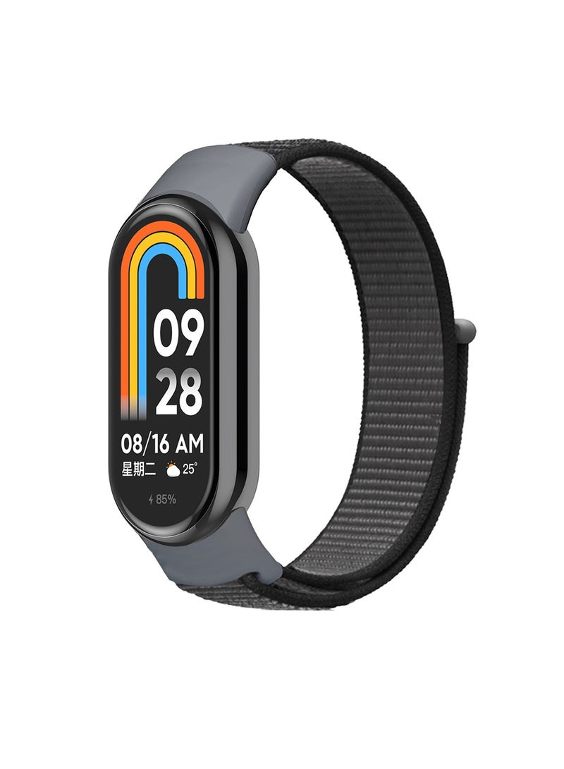 اليشمك حزام نايلون متوافق مع سوار Xiaomi Mi Band 9 / Mi Band 8 ناعم قابل للتعديل للرجال والنساء ،غراي - Image 1