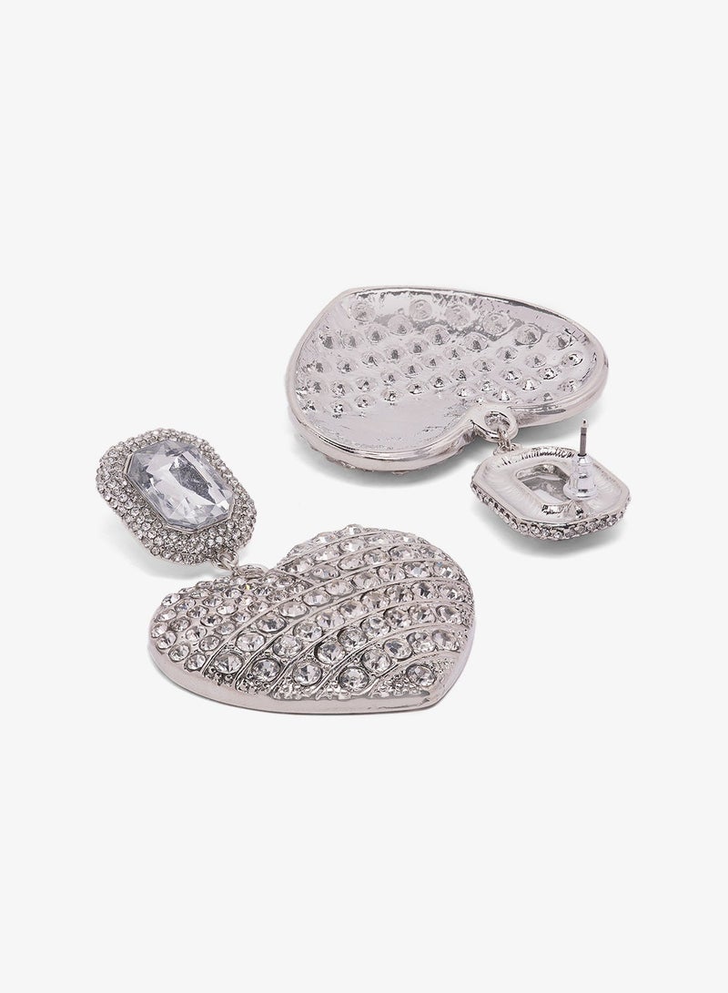 Ella Limited Edition Diamonte Rhinestone Embellished Heart Shaped Earrings - Image 3