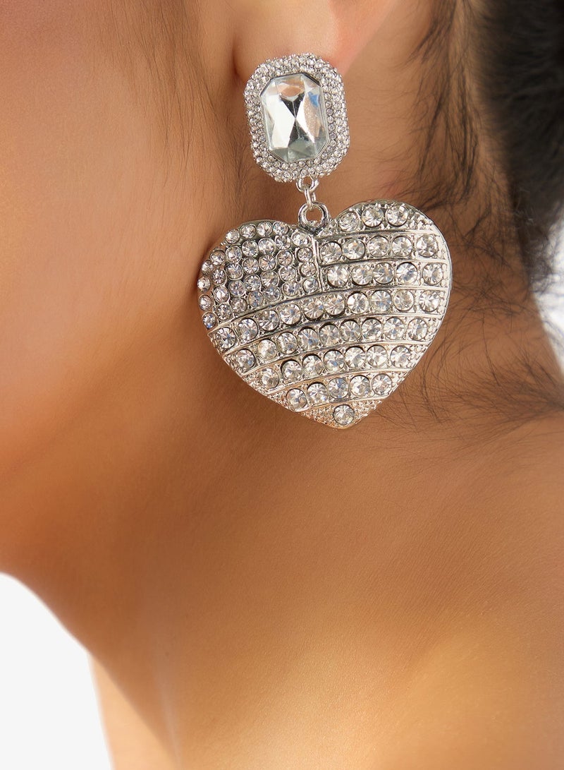 Ella Limited Edition Diamonte Rhinestone Embellished Heart Shaped Earrings - Image 1