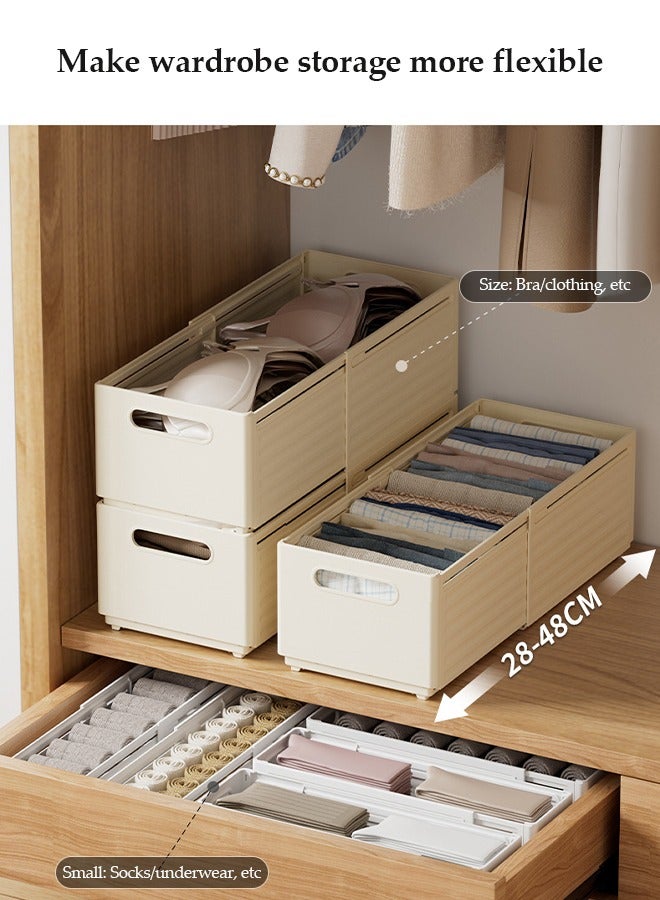 DUNISO 2 قطع من منظم الأدراج البلاستيكي القابل للتعديل والتوسيع بسعة كبيرة، صندوق تخزين قابل للتكديس، صناديق منظمات الأدراج، صناديق تنظيم الملابس في الخزانة، متين وقوي، مناسب للمطبخ، الثلاجة، الخزانة، غرفة الملابس، الحمام، المكتب - Image 4