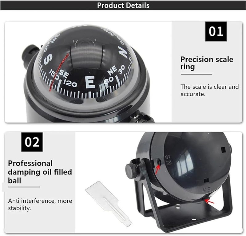 White Boat Compass 2 PCS Professional Direction Display Equipment Sailing Tool - Image 5
