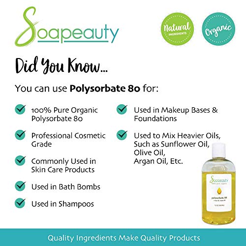 Soapeauty POLYSORBATE 80, T-MAZ 80, TWEEN 80 | 100% Pure Cosmetic Grade Solubilizer Surfactant & Emulsifier | (8 OZ) - Image 4