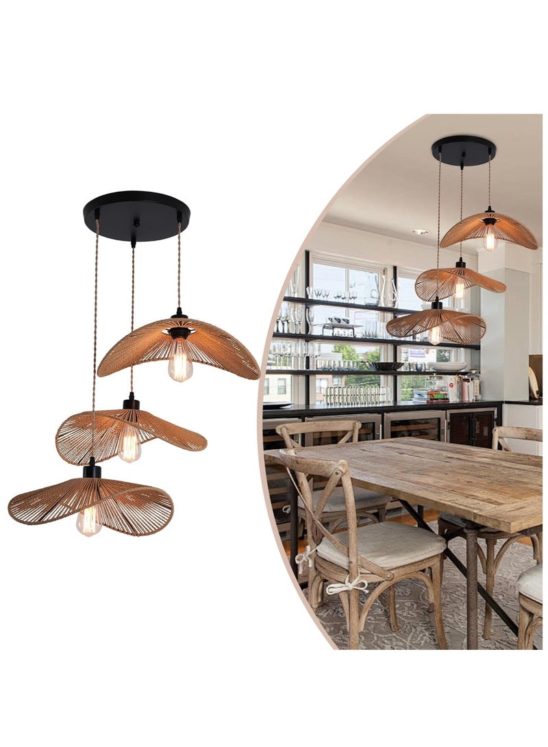 RATSAW Rattan Pendant Light Boho Hanging Light, 3-Lights Handmade Pendant Light Fixture Adjustable Farmhouse 3 Shade Chandelier for Living Room Dining Room Kitchen Bar coffee Foyer Hallway 41cm - Image 1