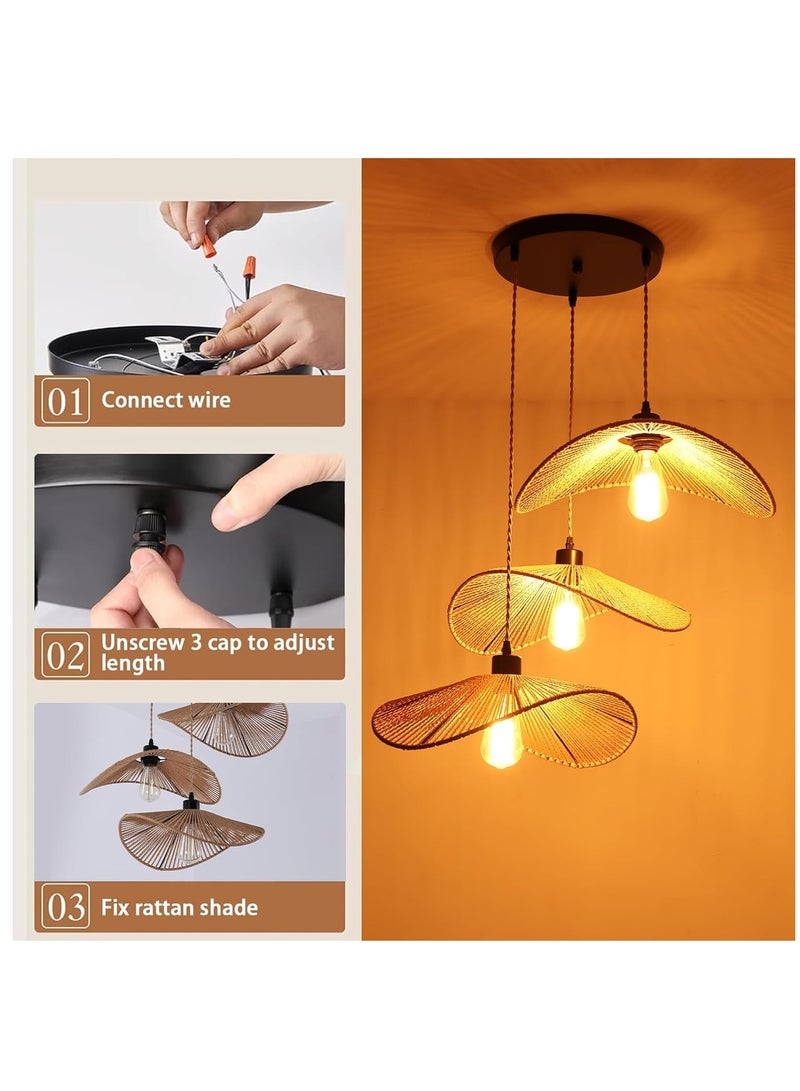 RATSAW Rattan Pendant Light Boho Hanging Light, 3-Lights Handmade Pendant Light Fixture Adjustable Farmhouse 3 Shade Chandelier for Living Room Dining Room Kitchen Bar coffee Foyer Hallway 41cm - Image 3