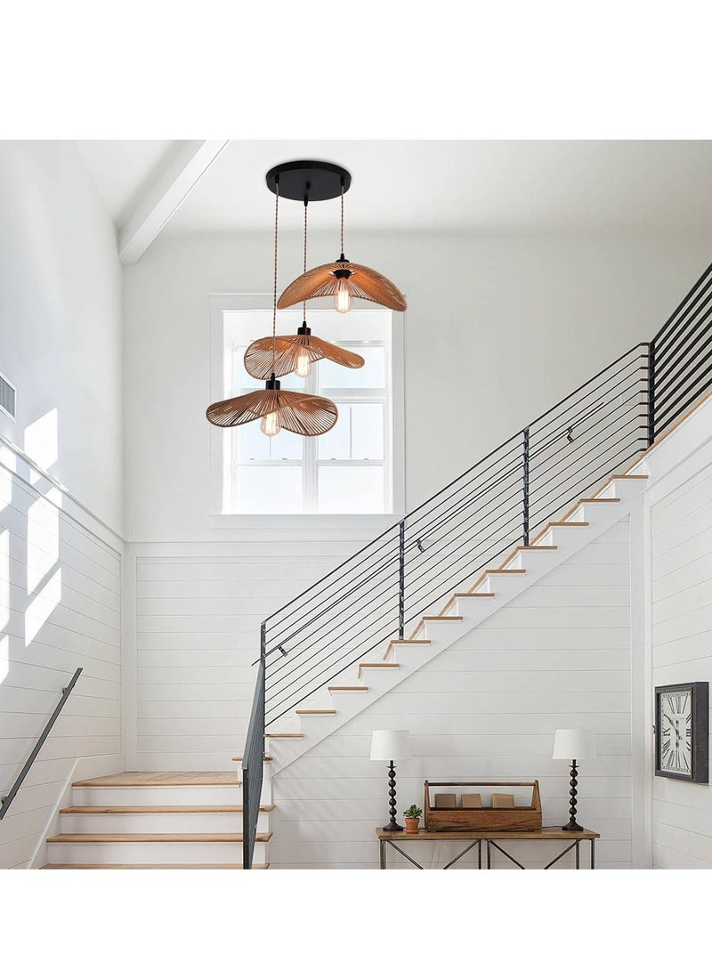 RATSAW Rattan Pendant Light Boho Hanging Light, 3-Lights Handmade Pendant Light Fixture Adjustable Farmhouse 3 Shade Chandelier for Living Room Dining Room Kitchen Bar coffee Foyer Hallway 41cm - Image 4