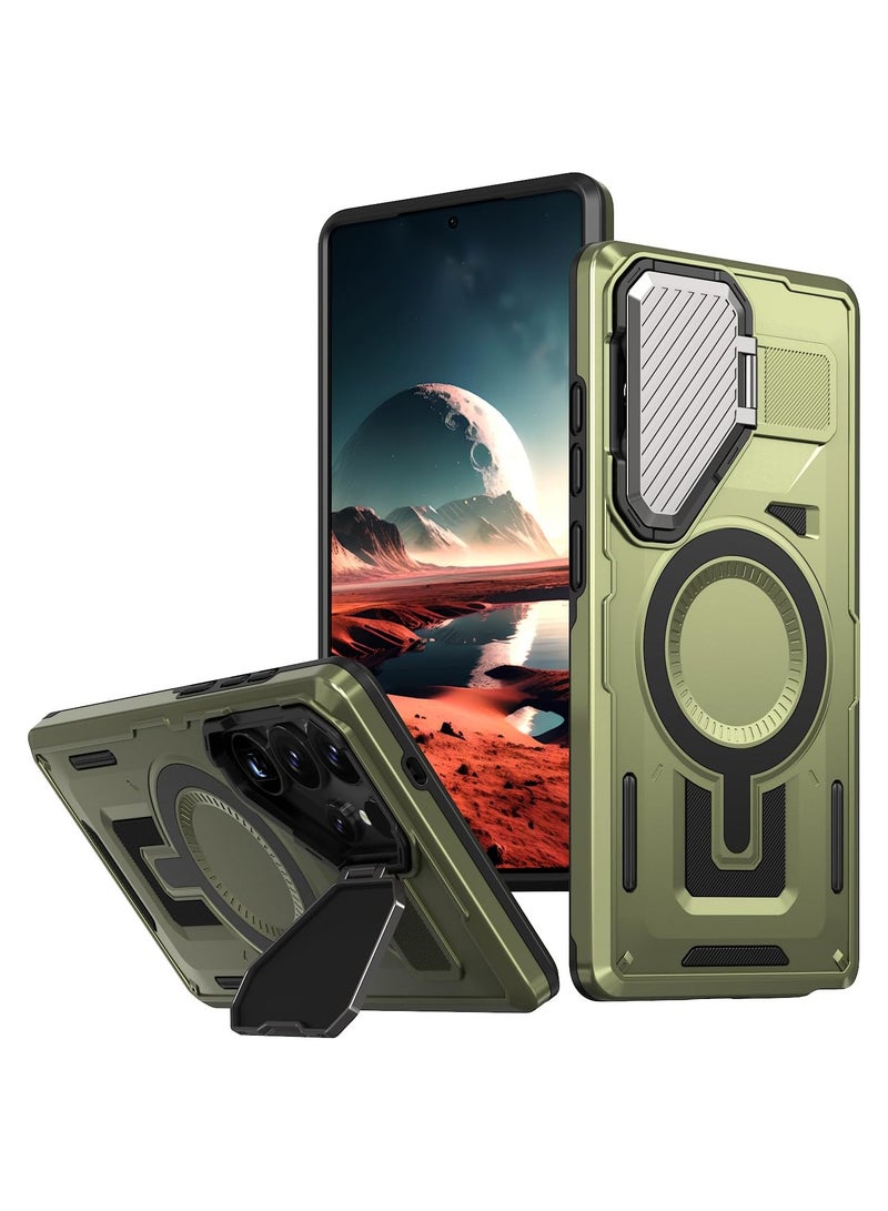 GOLDEN MASK GOLDEN MASK Compatible With Samsung Galaxy S25 Ultra Case with Camera Protection, with Mag-safe Case Magnetic with Stand (Green) - Image 1