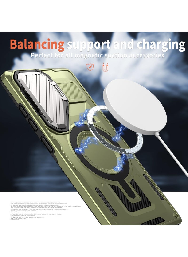 GOLDEN MASK GOLDEN MASK Compatible With Samsung Galaxy S25 Ultra Case with Camera Protection, with Mag-safe Case Magnetic with Stand (Green) - Image 2