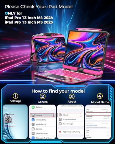 SIBEITU Keyboard Case for iPad Pro 13 Inch (M5 2025 / M4 2024), 360 Rotatable iPad Pro 13 Clear Cover with Multi-Touch Trackpad, 7-Color Backlight & 3 Brightness, High-Tech Visible PCB Design, Pink - Image 2