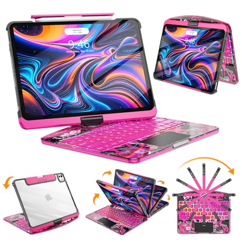 SIBEITU Keyboard Case for iPad Pro 13 Inch (M5 2025 / M4 2024), 360 Rotatable iPad Pro 13 Clear Cover with Multi-Touch Trackpad, 7-Color Backlight & 3 Brightness, High-Tech Visible PCB Design, Pink - Image 1