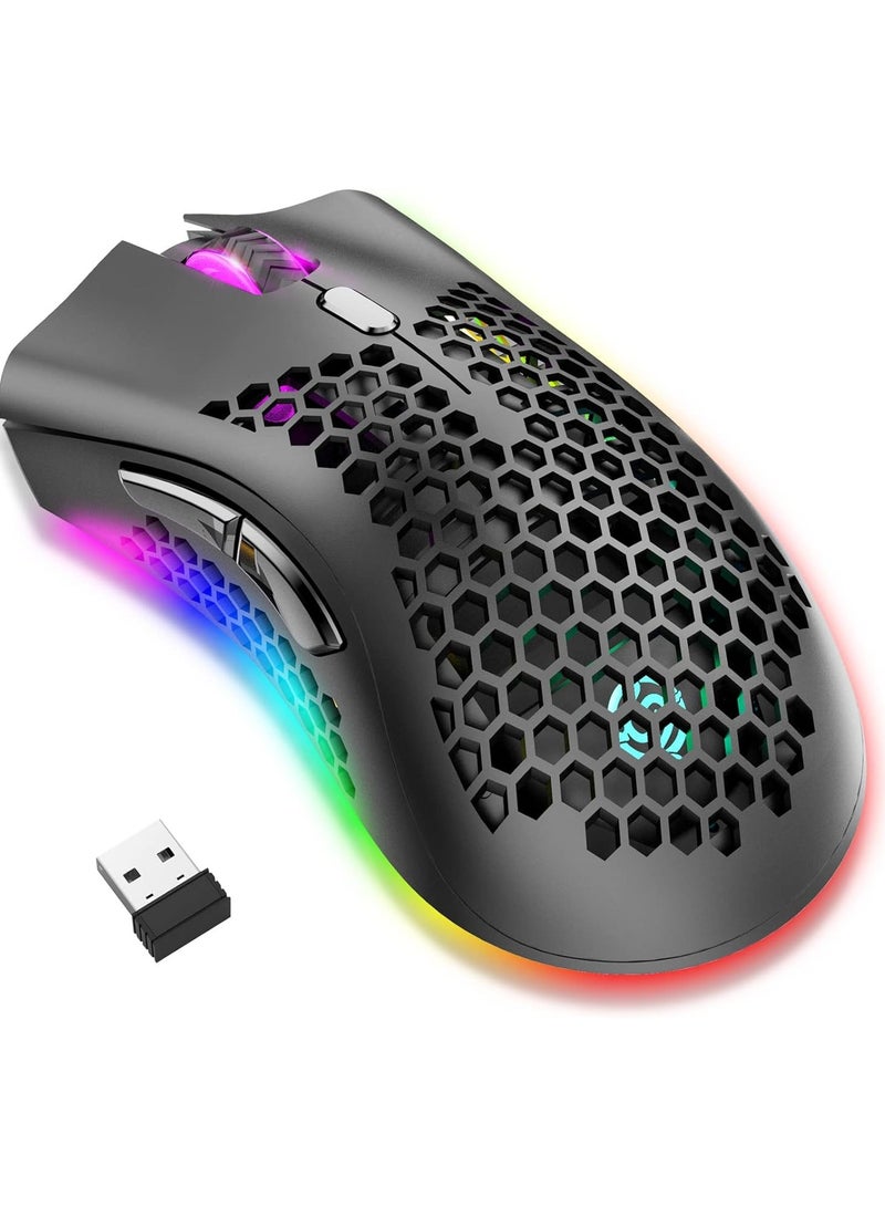 BM600 Wireless Lightweight Computer Gaming Mouse, 2.4G Wireless Rechargeable, Cellular Case, USB Receiver, Adjustable DPI, Ergonomic RGB Gaming Mouse.  - Image 1