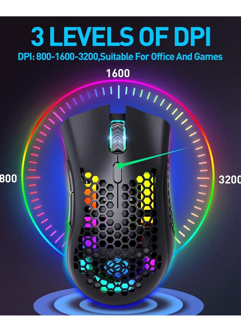 BM600 Wireless Lightweight Computer Gaming Mouse, 2.4G Wireless Rechargeable, Cellular Case, USB Receiver, Adjustable DPI, Ergonomic RGB Gaming Mouse.  - Image 5
