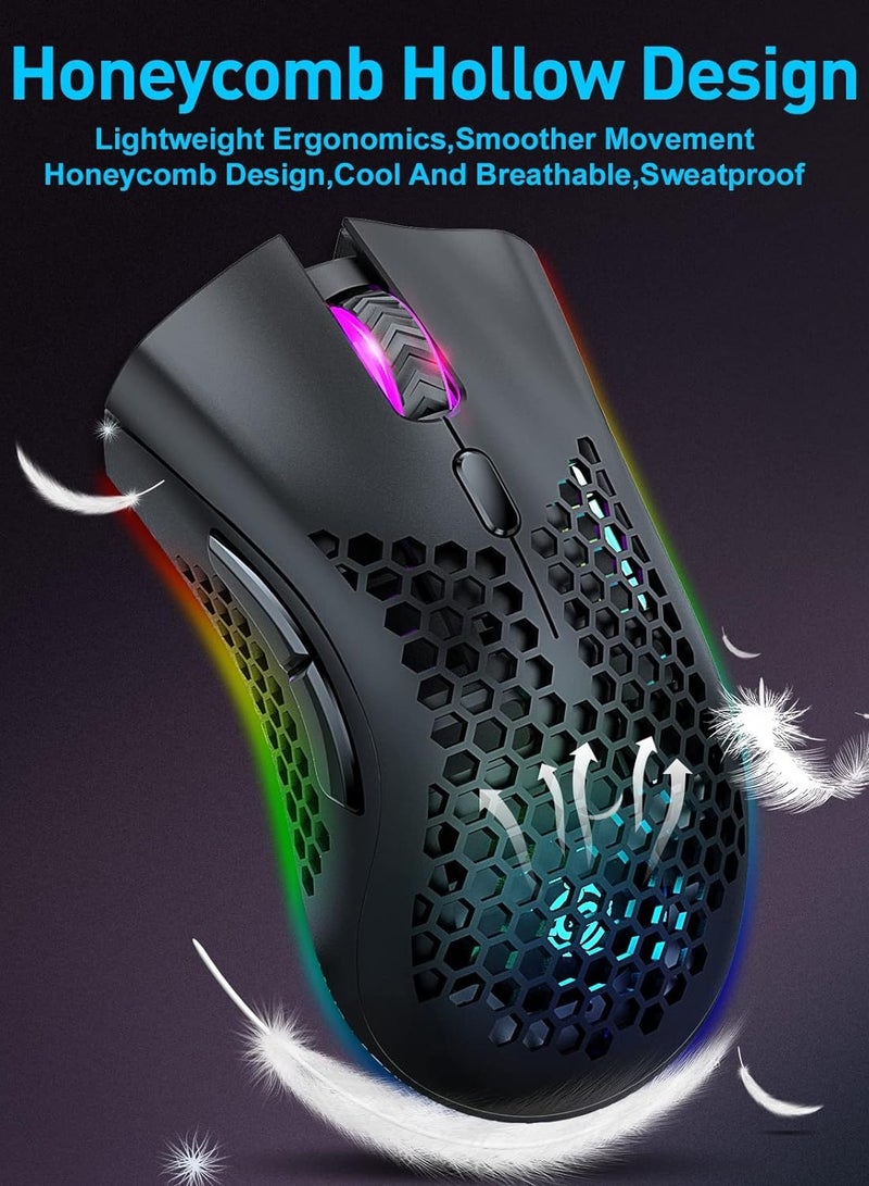BM600 Wireless Lightweight Computer Gaming Mouse, 2.4G Wireless Rechargeable, Cellular Case, USB Receiver, Adjustable DPI, Ergonomic RGB Gaming Mouse.  - Image 4
