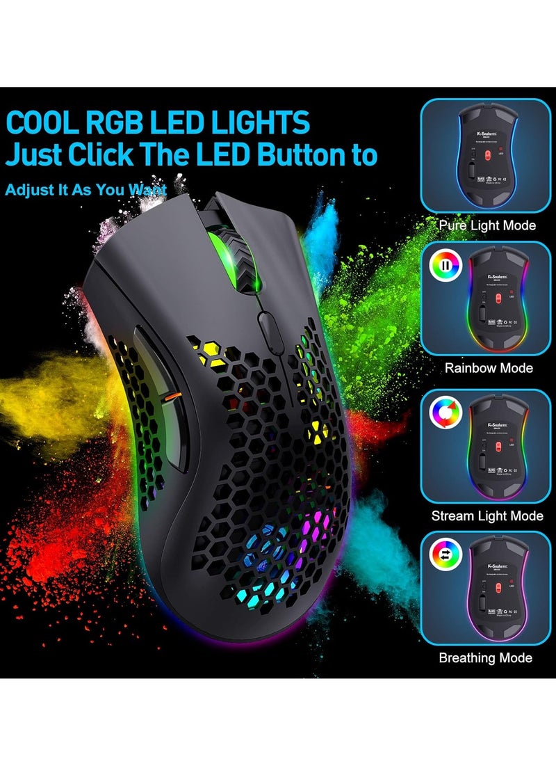 BM600 Wireless Lightweight Computer Gaming Mouse, 2.4G Wireless Rechargeable, Cellular Case, USB Receiver, Adjustable DPI, Ergonomic RGB Gaming Mouse.  - Image 3