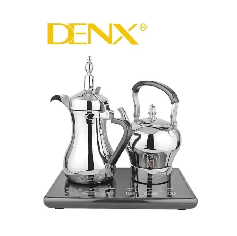 DENX DX3410 Arabic Coffee Dallah & Electric Tea Kettle Set | 1L Dallah + 1.2L Kettle | Digital Heating Base | Stainless Steel | UAE - Image 5