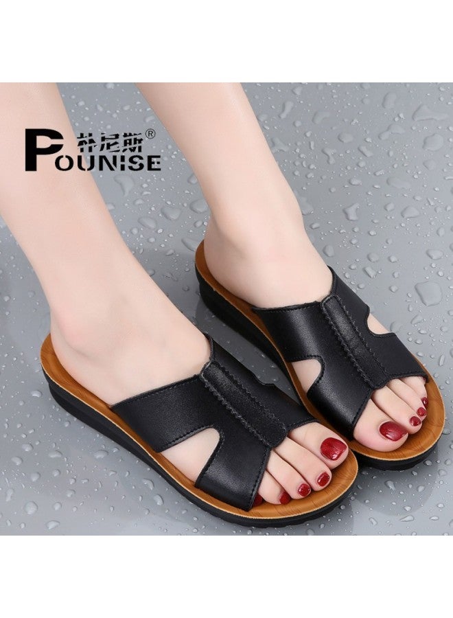 Pounise Fashionable Wedge Sandals For Women, Lightweight And Comfortable Mom Slippers Pdx-a87 Black Size 41