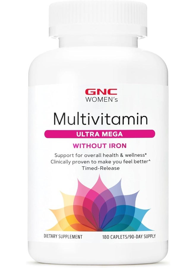 GNC Women's Multivitamin Ultra Mega Without Iron | Daily Vitamin Supplement | Supports Immune, Brain, Hair, Skin & Nails | 180 Caplets - Image 3