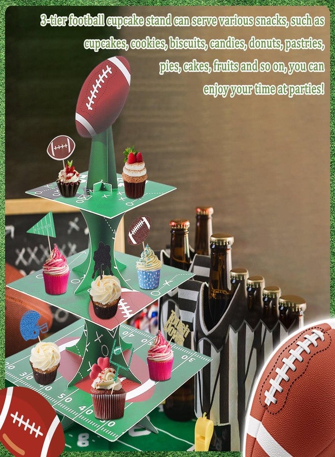 RANERVZ Football Cupcake Stand Decoration 3-Tier Super Bowl Cupcake Holder with 48Pcs Cupcake Toppers Sports Theme Birthday Party Dessert Stand Tower - Image 5