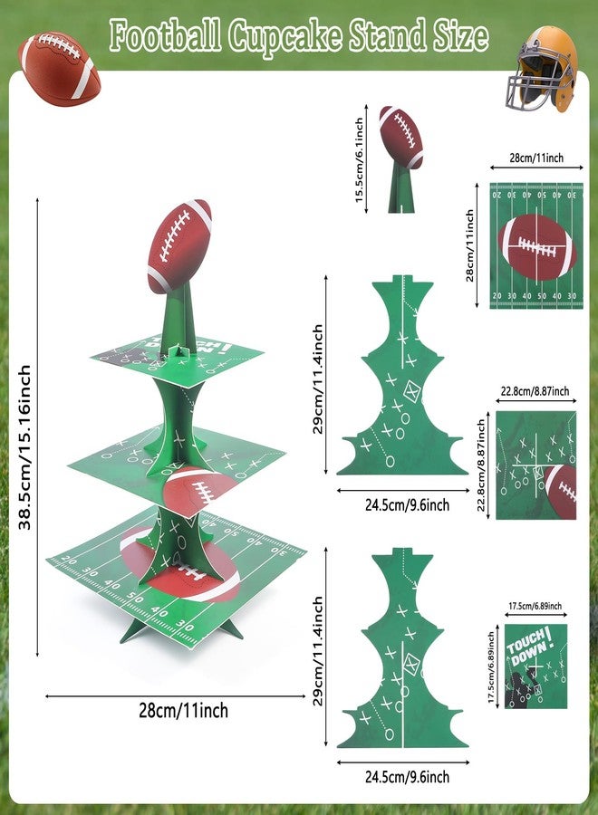 RANERVZ Football Cupcake Stand Decoration 3-Tier Super Bowl Cupcake Holder with 48Pcs Cupcake Toppers Sports Theme Birthday Party Dessert Stand Tower - Image 2