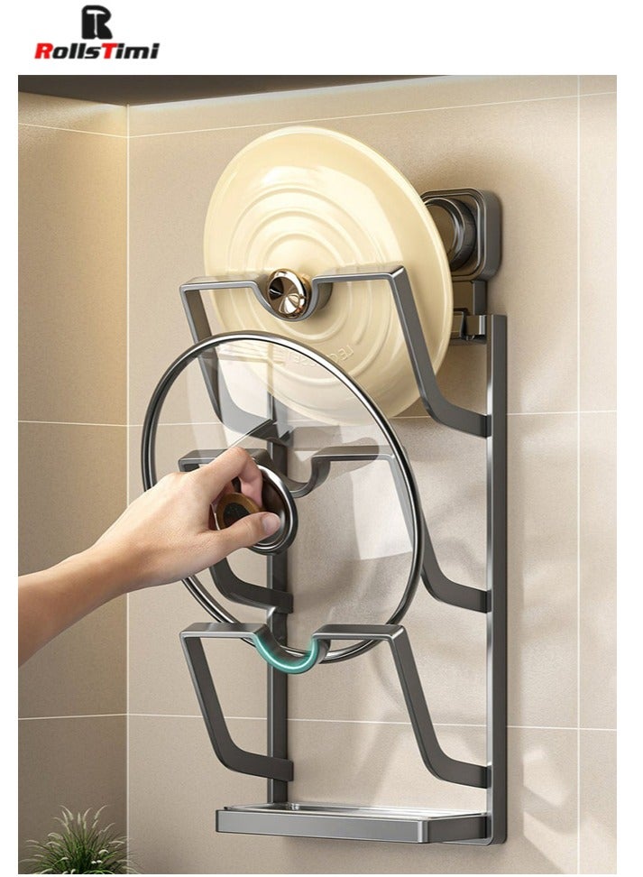 RollsTimi  Pot-Lid-Organizer, 3-Tier Pots and Pans Lid Organizer Under Cabinet, No Drilling, Rustproof, Lid-Organizers-Inside-Cabinet for Kitchen Cabinet Organization,Grey - Image 1