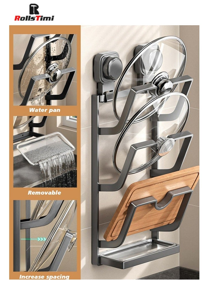 RollsTimi  Pot-Lid-Organizer, 3-Tier Pots and Pans Lid Organizer Under Cabinet, No Drilling, Rustproof, Lid-Organizers-Inside-Cabinet for Kitchen Cabinet Organization,Grey - Image 2