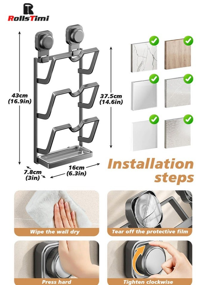 RollsTimi  Pot-Lid-Organizer, 3-Tier Pots and Pans Lid Organizer Under Cabinet, No Drilling, Rustproof, Lid-Organizers-Inside-Cabinet for Kitchen Cabinet Organization,Grey - Image 4