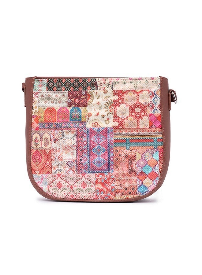 ZOUK حقيبة كتشن غامثي مطبوعة بتصميم تجريدي للنساء من زوك، مصنوعة من الجوت والجلد النباتي متعدد الألوان على شكل حرف U - Image 4