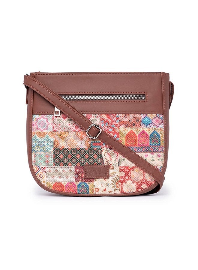 ZOUK حقيبة كتشن غامثي مطبوعة بتصميم تجريدي للنساء من زوك، مصنوعة من الجوت والجلد النباتي متعدد الألوان على شكل حرف U - Image 1