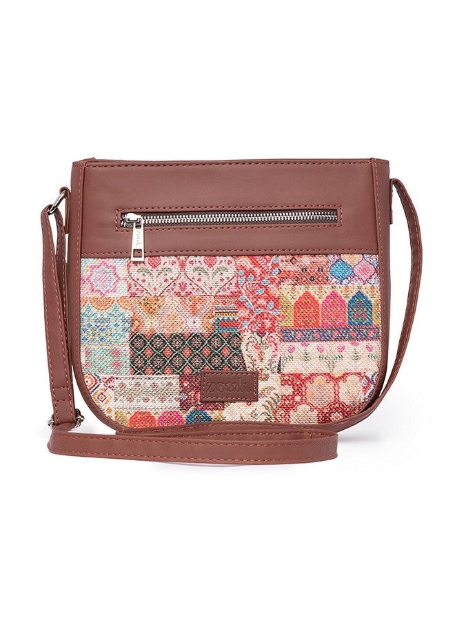 ZOUK حقيبة كتشن غامثي مطبوعة بتصميم تجريدي للنساء من زوك، مصنوعة من الجوت والجلد النباتي متعدد الألوان على شكل حرف U - Image 2