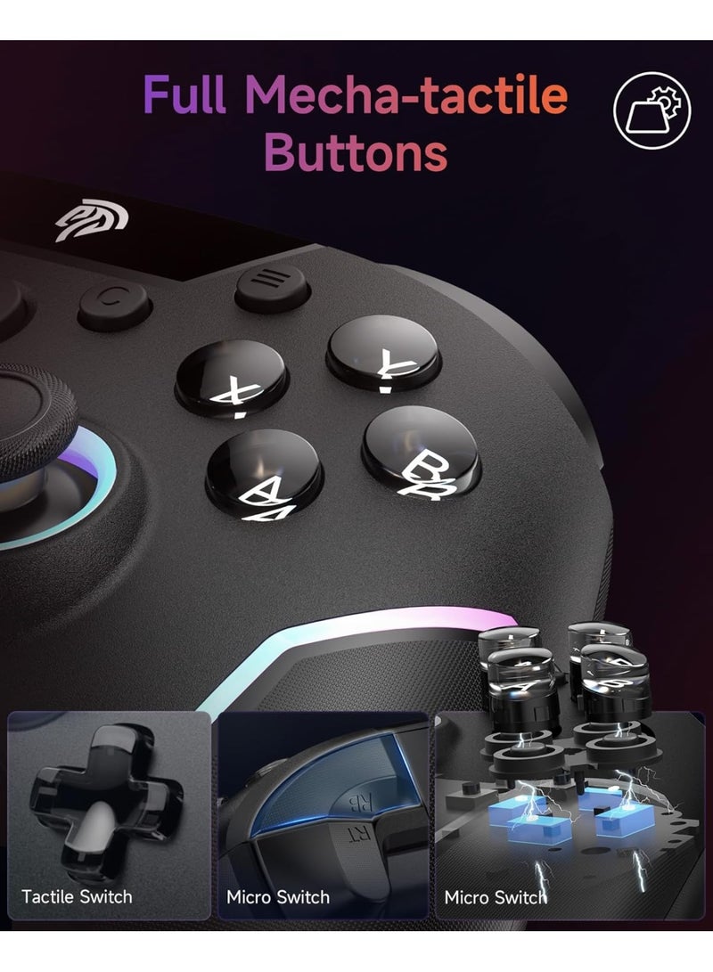EasySMX X20 Wireless Gaming Controller with RGB Backlit, 2-Stage Hall Effect Sticks, 1000Hz Polling Rate, 6-Axis Gyro on Multi-Platform, Mech Buttons- Compatible with PC/Switch/Steam/Android (Black) - Image 5