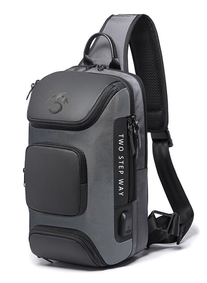 Generic - Sling Bags Man Waterproof Crossbody Backpack Multifunction Shoulder Bags with USB Charging Port Shoulder Messenger Bags Chest Bag 10 To 13 Inch Laptop And Tablet _ Grey - Image 1