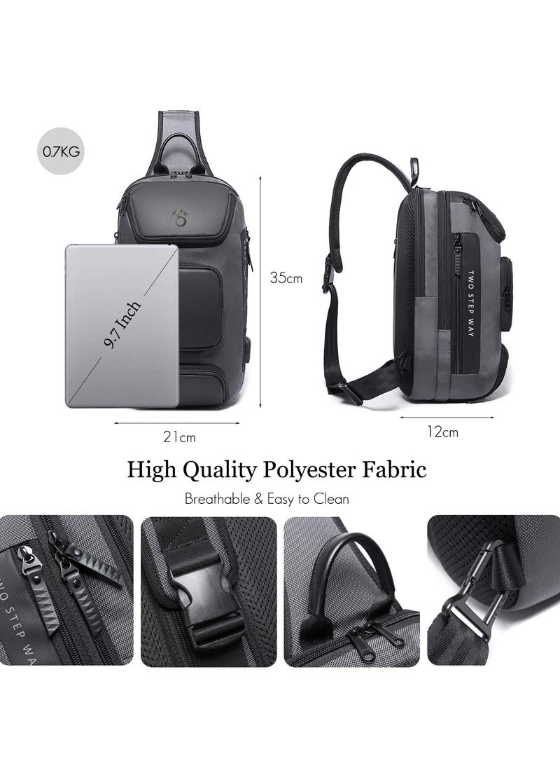 Generic - Sling Bags Man Waterproof Crossbody Backpack Multifunction Shoulder Bags with USB Charging Port Shoulder Messenger Bags Chest Bag 10 To 13 Inch Laptop And Tablet _ Grey - Image 1
