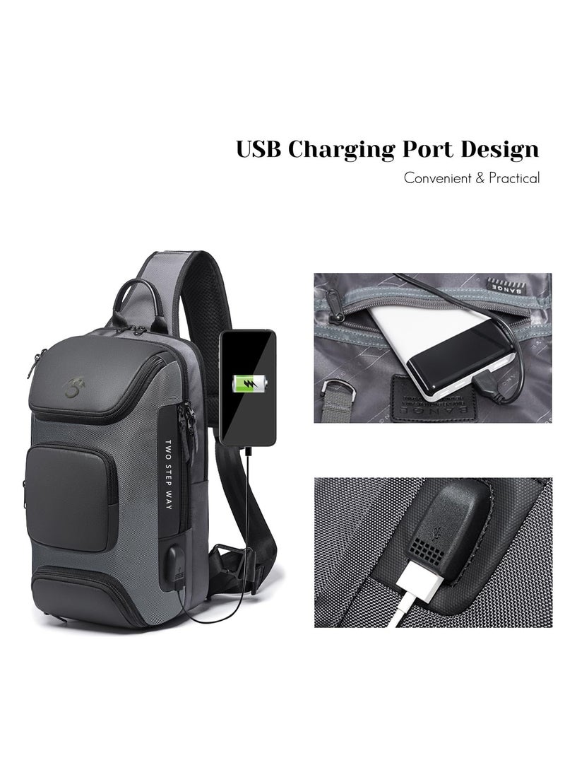 Generic - Sling Bags Man Waterproof Crossbody Backpack Multifunction Shoulder Bags with USB Charging Port Shoulder Messenger Bags Chest Bag 10 To 13 Inch Laptop And Tablet _ Grey - Image 1