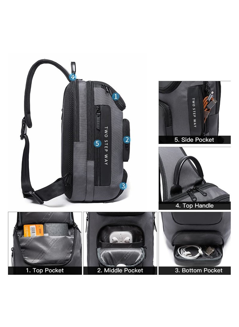 Generic - Sling Bags Man Waterproof Crossbody Backpack Multifunction Shoulder Bags with USB Charging Port Shoulder Messenger Bags Chest Bag 10 To 13 Inch Laptop And Tablet _ Grey - Image 1