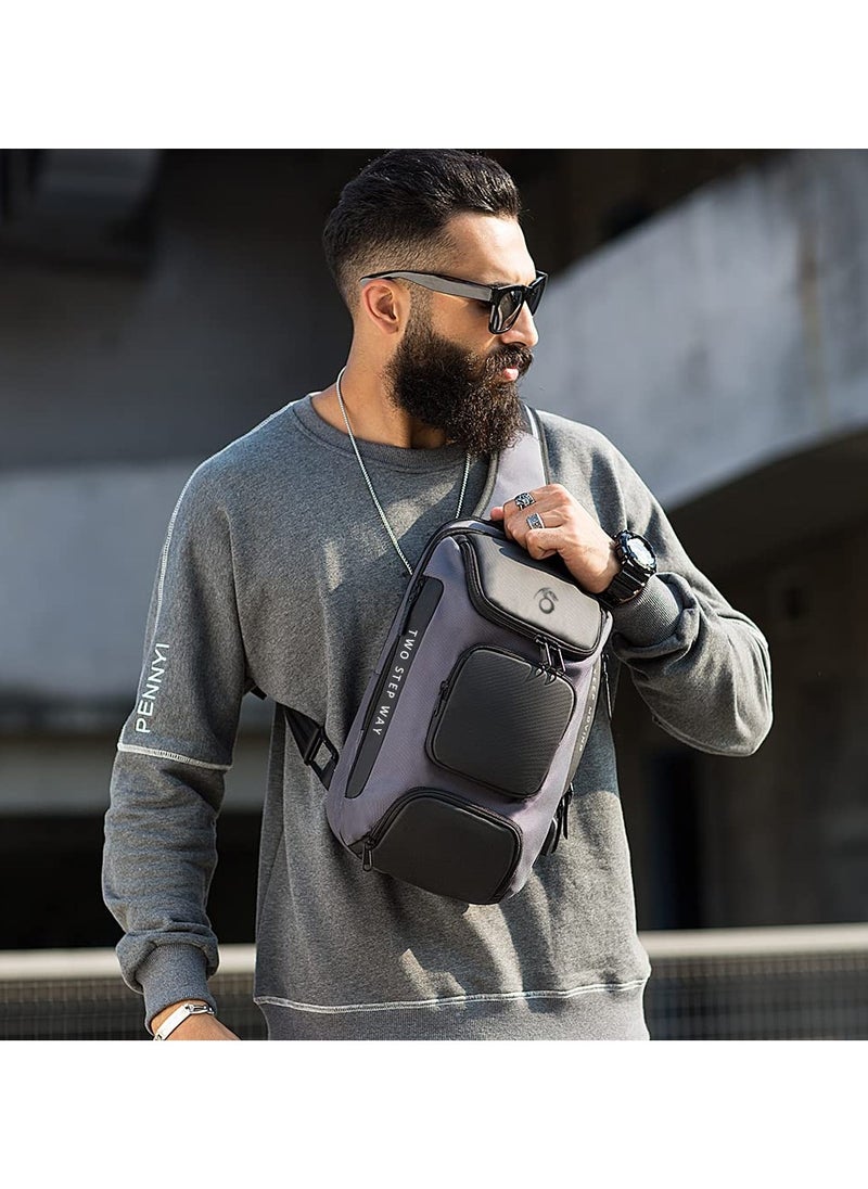 Generic - Sling Bags Man Waterproof Crossbody Backpack Multifunction Shoulder Bags with USB Charging Port Shoulder Messenger Bags Chest Bag 10 To 13 Inch Laptop And Tablet _ Grey - Image 1