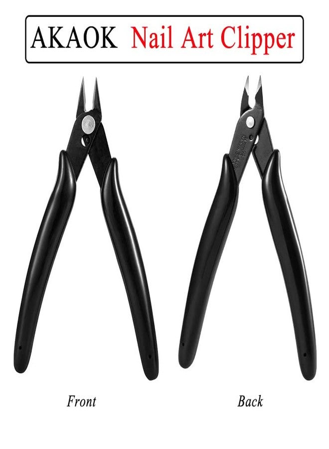 AKOAK 1 Pack Stainless Steel Nail Art Scissors, Rhinestone Remover, Metal Chain, Cutter, 5" Diagonal Pliers, Manicure Tools (Black) - Image 3