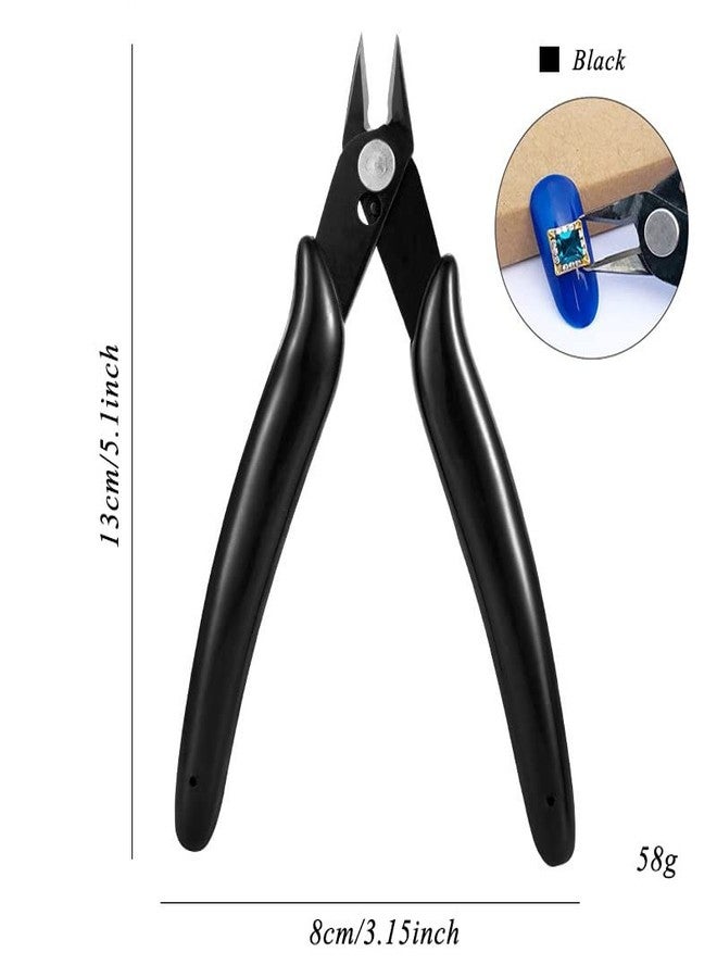 AKOAK 1 Pack Stainless Steel Nail Art Scissors, Rhinestone Remover, Metal Chain, Cutter, 5" Diagonal Pliers, Manicure Tools (Black) - Image 2