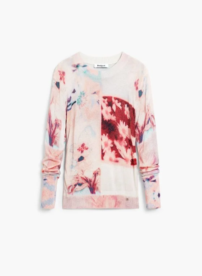 Desigual Pink Fine knit collage sweater for Women | Best Price UAE