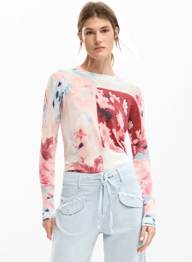 Desigual Pink Fine knit collage sweater for Women | Best Price UAE