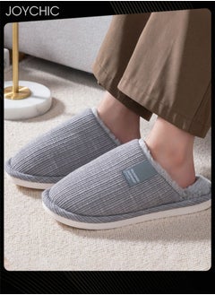 Joychic Men Autumn and Winter Cotton Breathable Home Indoor Slippers Soft Sole Thickened Plush Warm Bedroom Slippers Grey  - Image 1